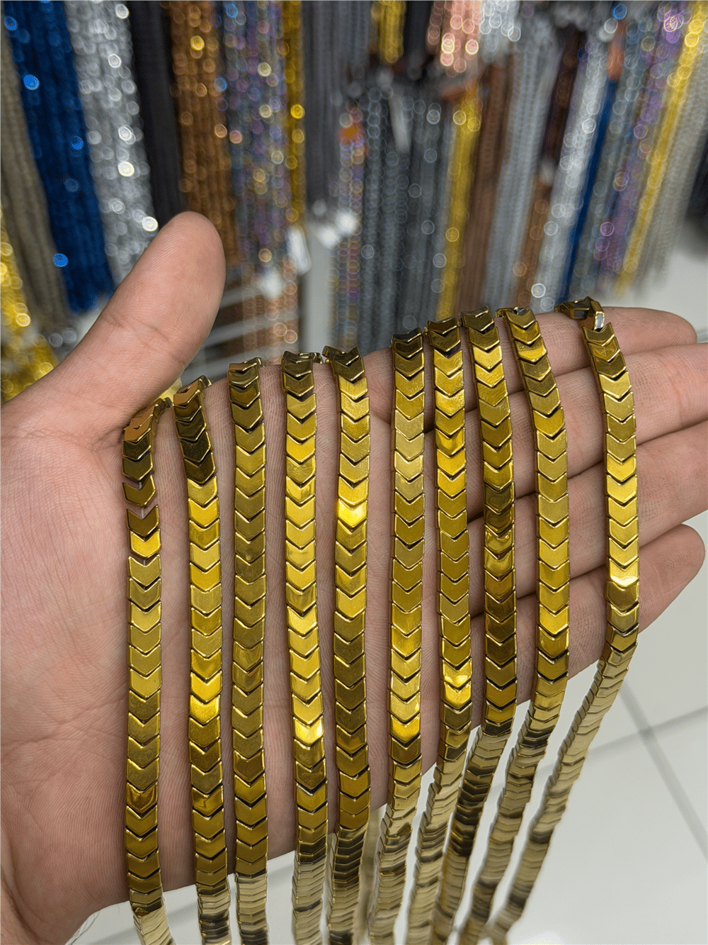 Hematit Taşı Çavuş Kesim Parlak Gold 6x3mm Doğal Taş Dizi