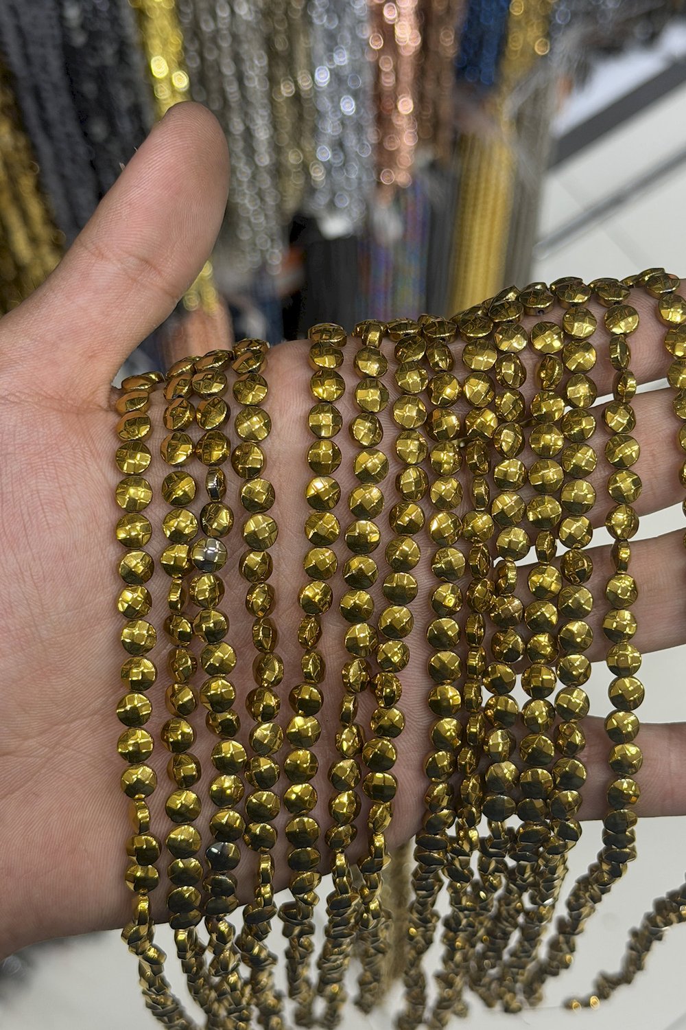 Hematit Taşı Daire Kesim Parlak Gold 6mm Doğal Taş Dizi