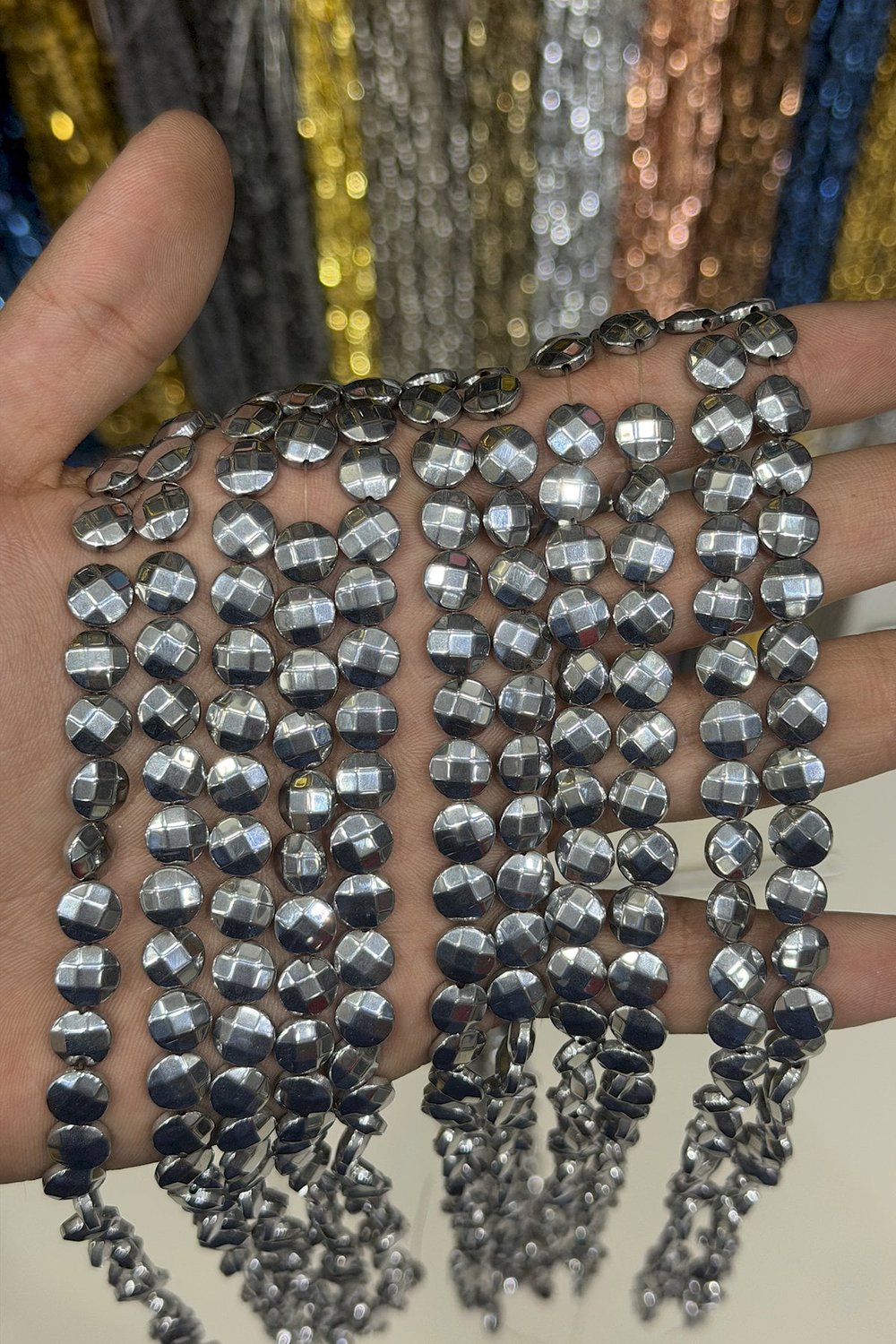 Hematit Taşı Daire Kesim Parlak Gümüş 8mm Doğal Taş Dizi