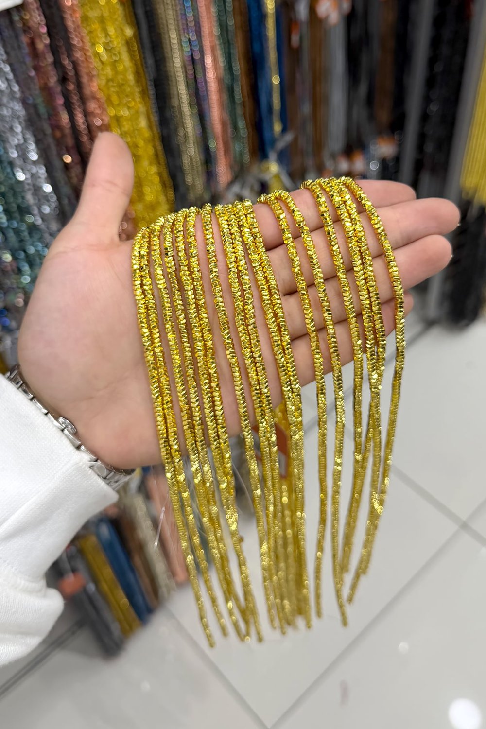 Hematit Taşı Dalgalı Rondela Kesim 4x2mm- Altın Sarı Doğal Taş Dizi