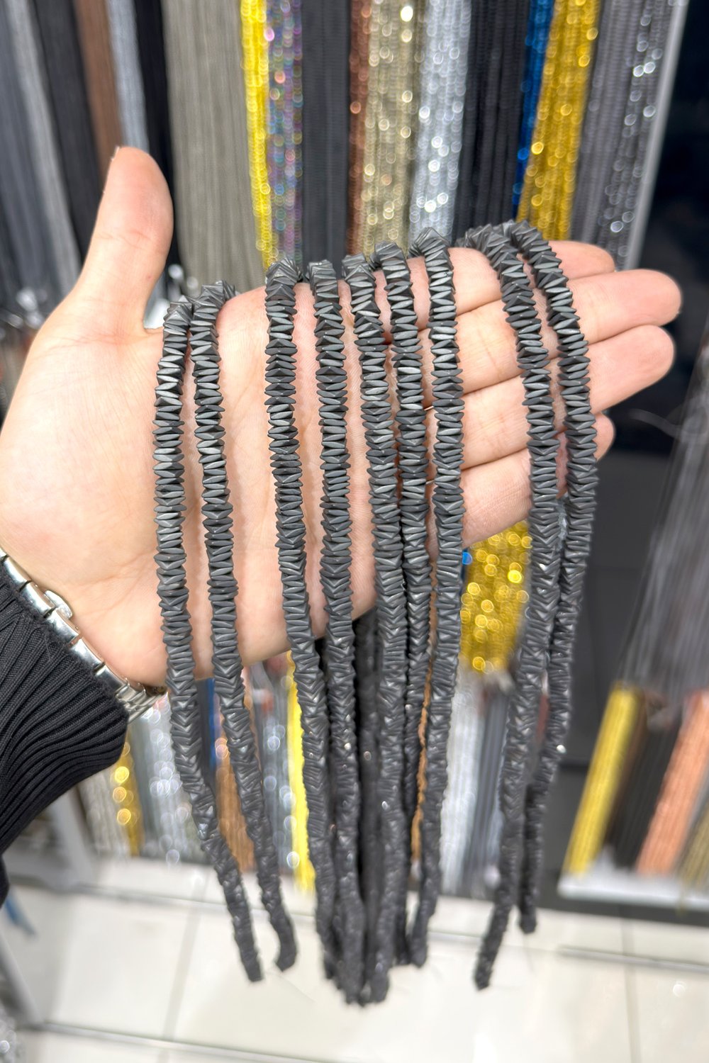 Hematit Taşı Dalgalı Rondela Kesim Mat Siyah 6x1mm Doğal Taş Dizi