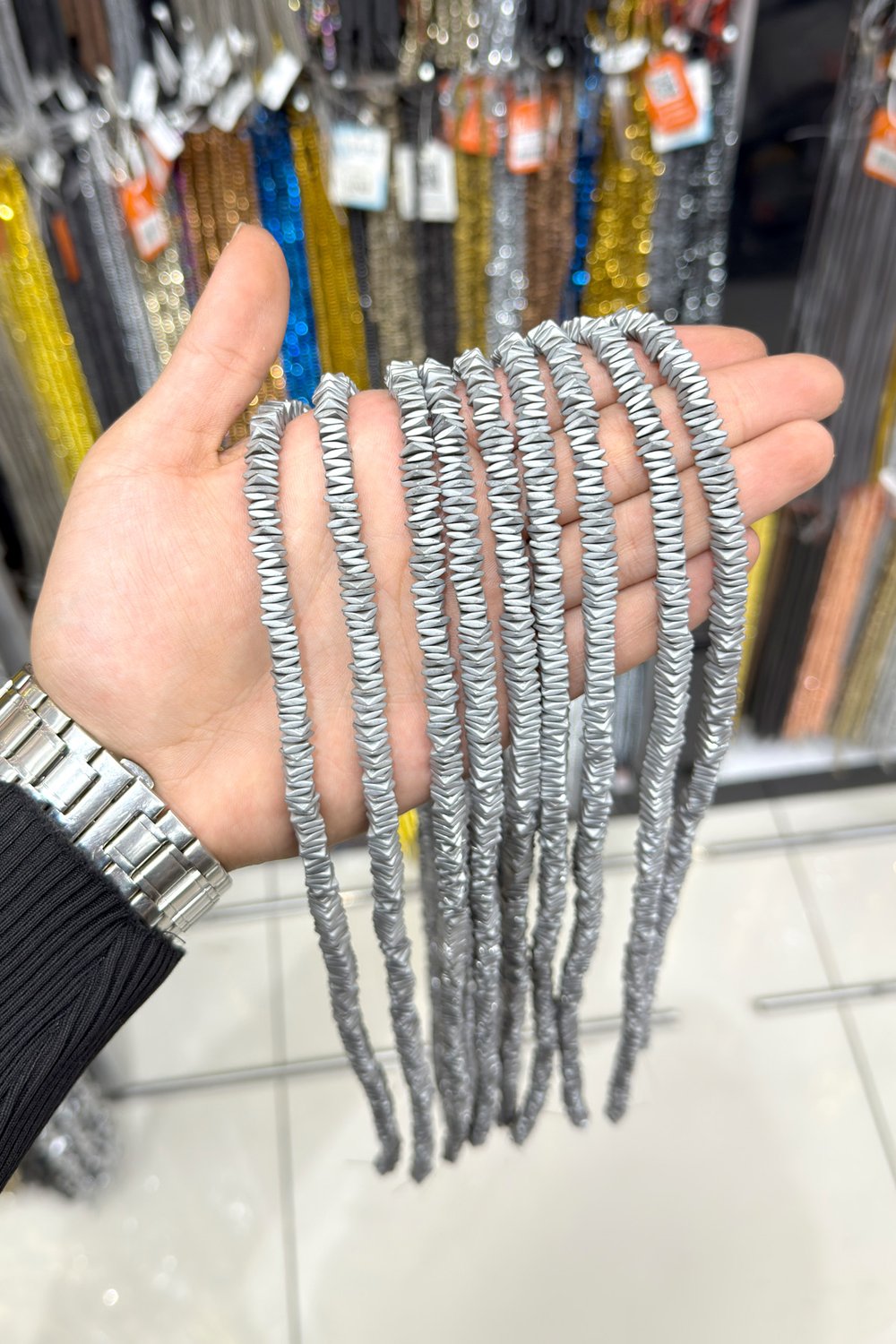 Hematite Stone Wavy Rondelle-Cut Matte Light Gray 6x1mm Bead Strand