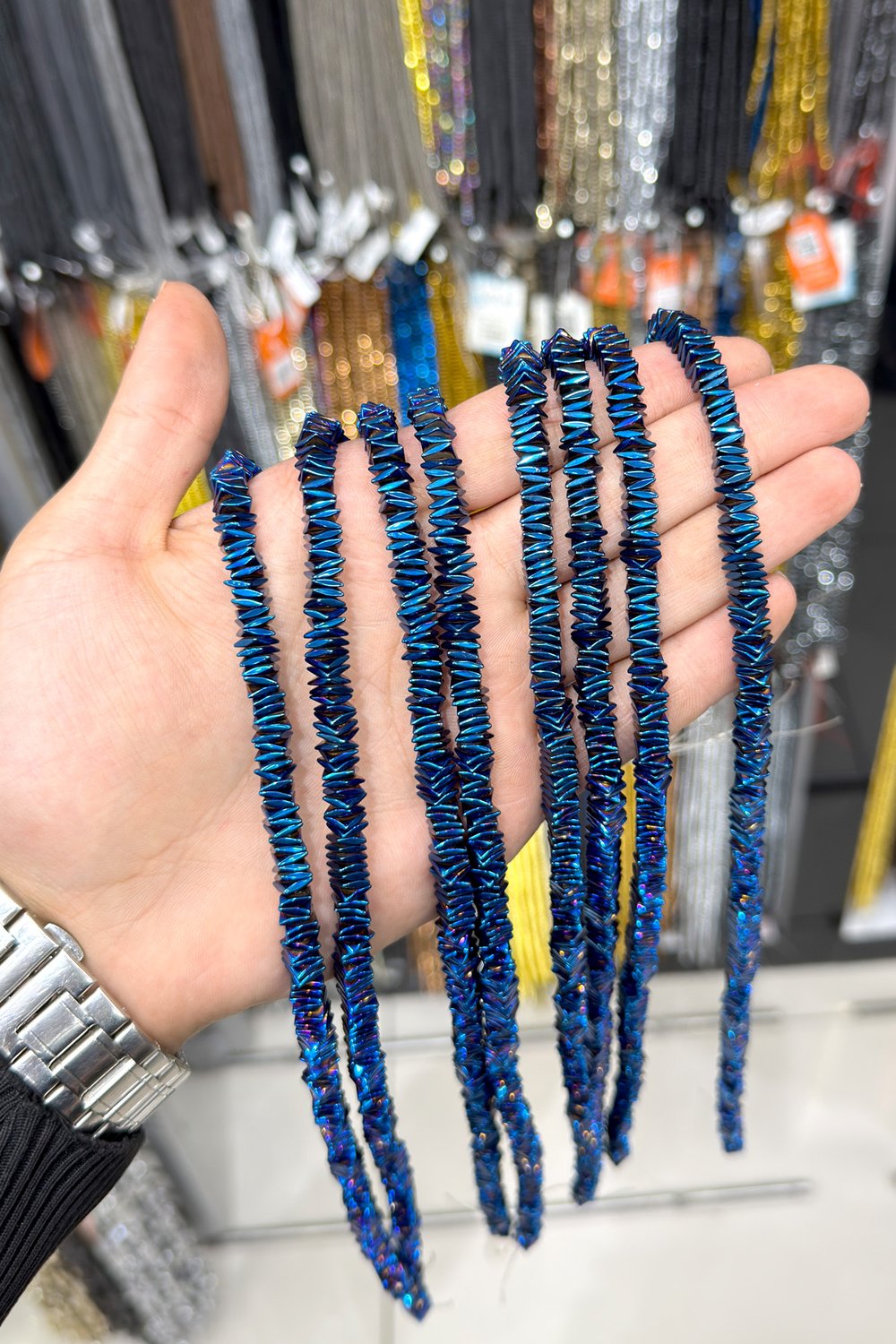 Hematite Stone Wavy Rondelle-Cut Shiny Blue 6x1mm Bead Strand