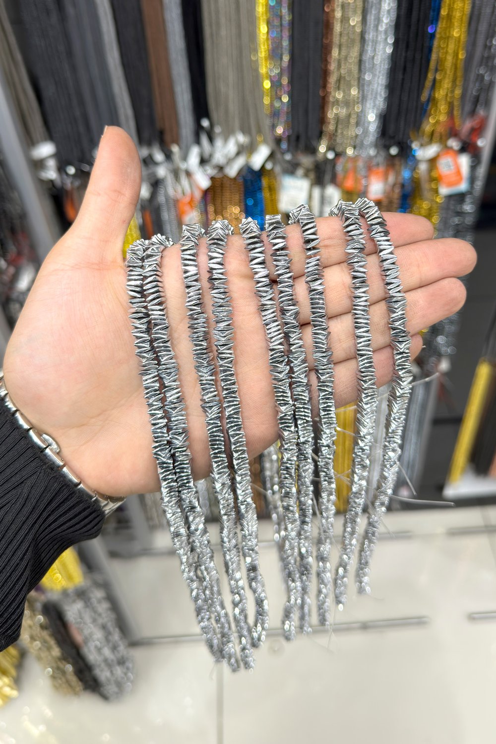 Hematit Taşı Dalgalı Rondela Kesim Parlak Gümüş 6x1mm Doğal Taş Dizi