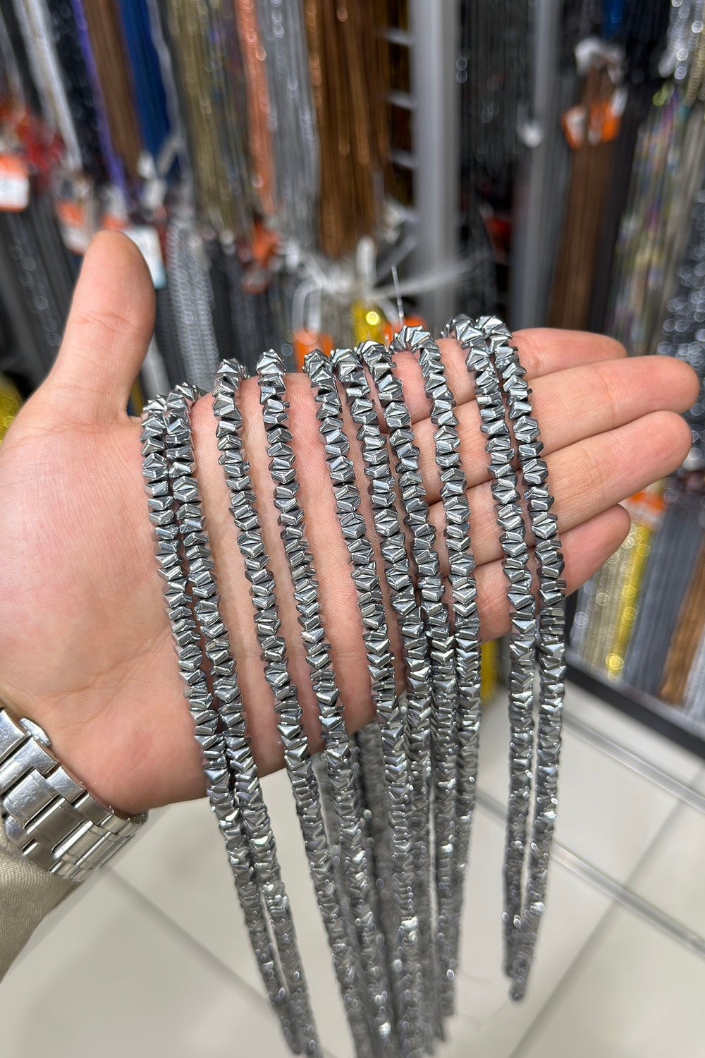Hematite Stone Wavy Rondelle-Cut Shiny Silver 6x2mm Bead Strand