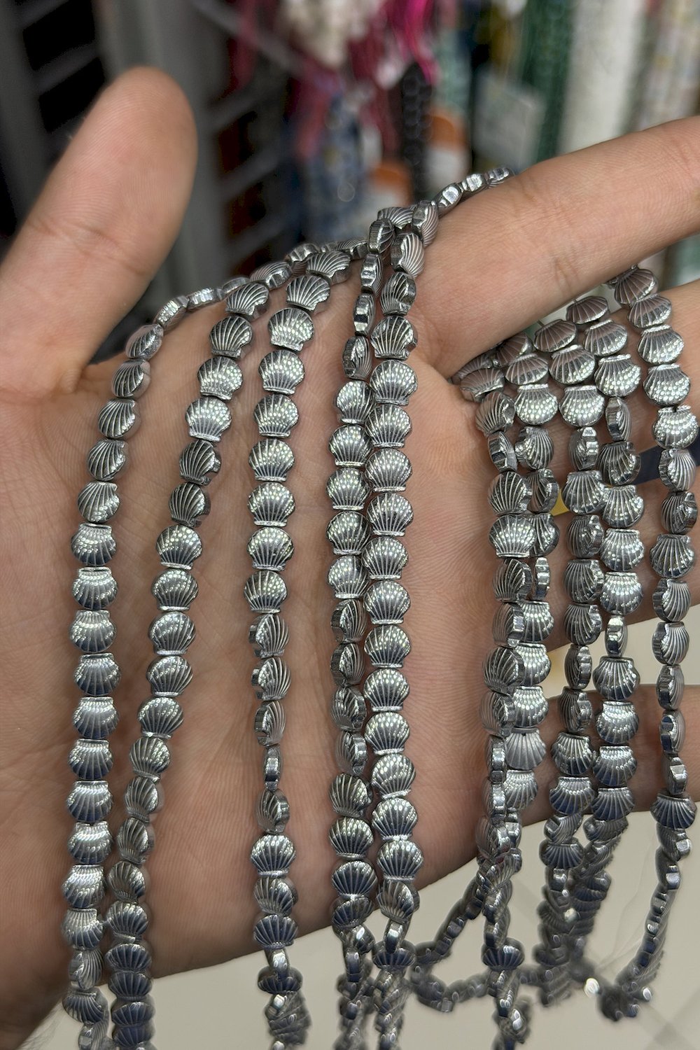 Hematit Taşı Deniz Kabuğu Kesim Parlak Gümüş 5x3mm Doğal Taş Dizi