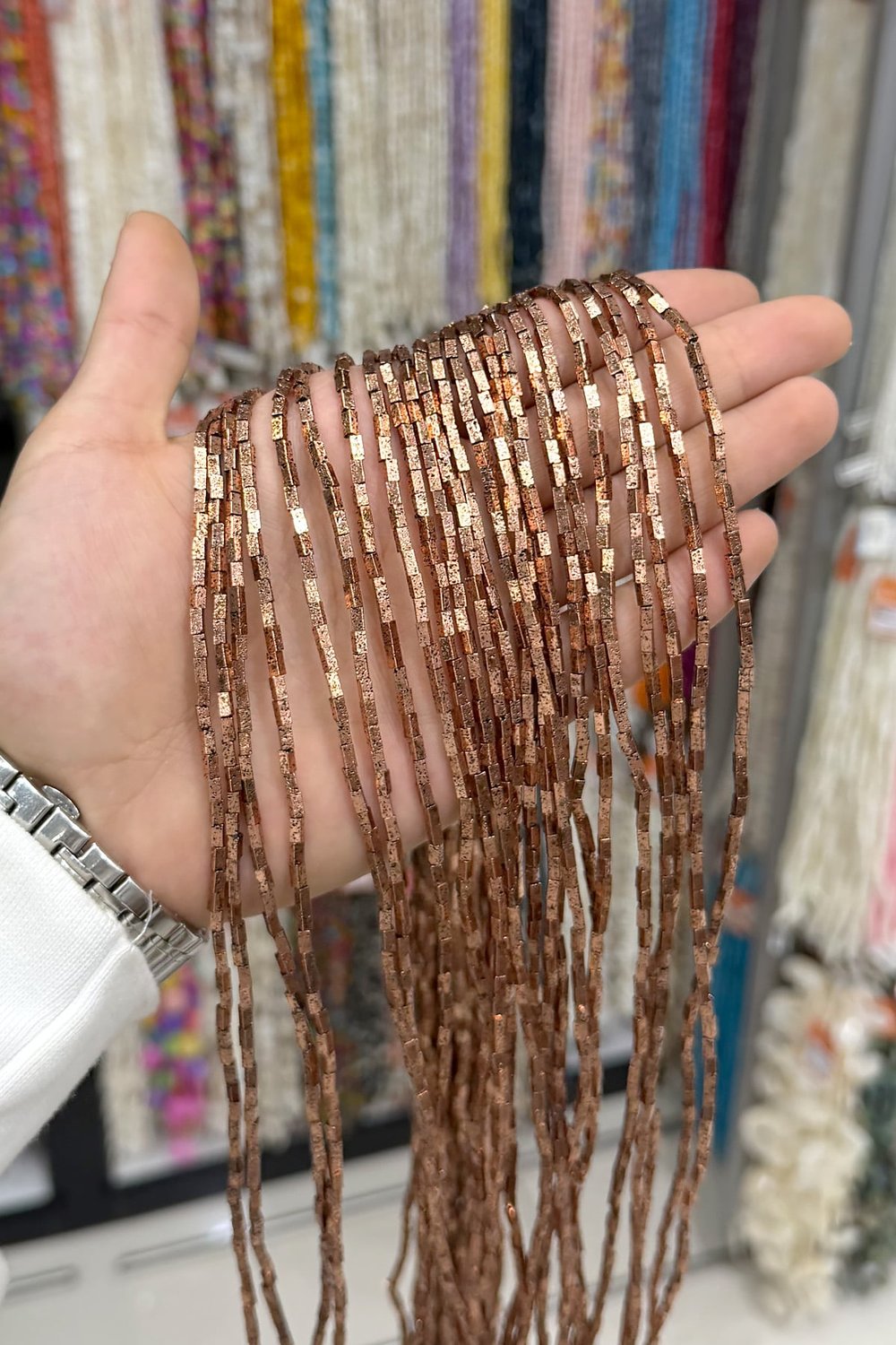 Hematit Taşı Dikdörtgen Kesim 2x4mm-Pütürlü Antik Bakır Doğal Taş Dizi