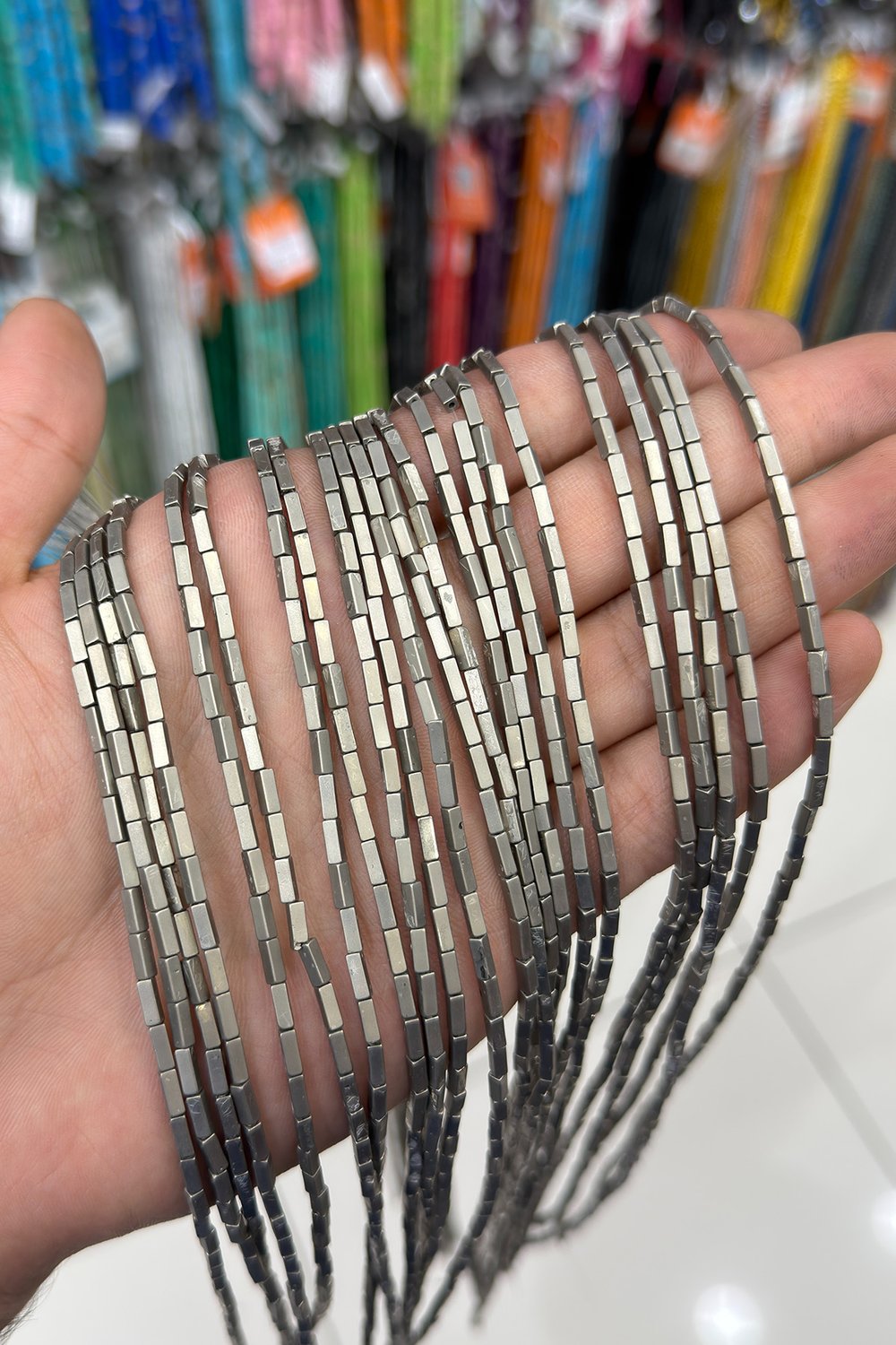 Hematite Stone Rectangular-Cut 2x6mm- Matte Titanium Bead Strand