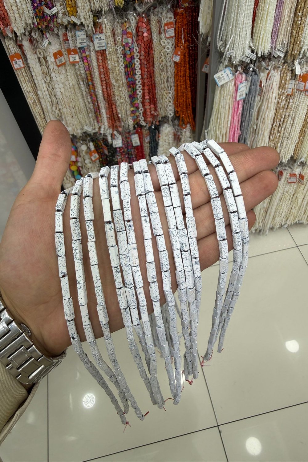 Hematit Taşı Dikdörtgen Kesim Beyaz 4x13mm Doğal Taş Dizi