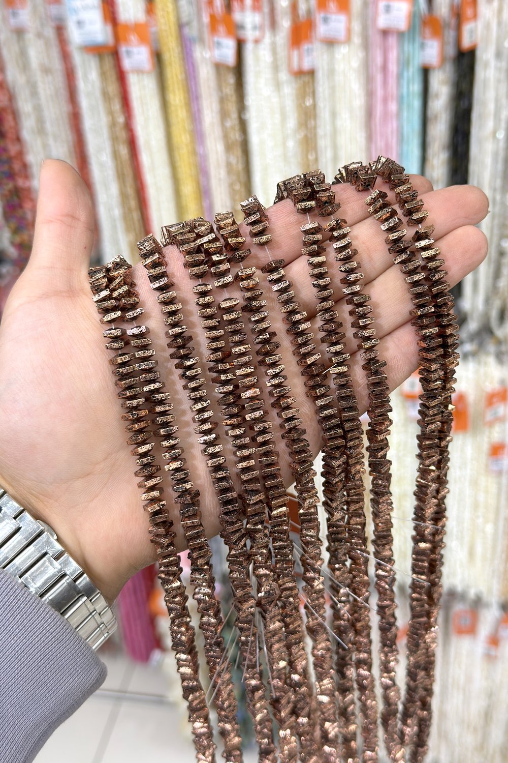 Hematit Taşı Dikdörtgen Kesim 4x6mm-Pütürlü Antik Bakır Doğal Taş Dizi