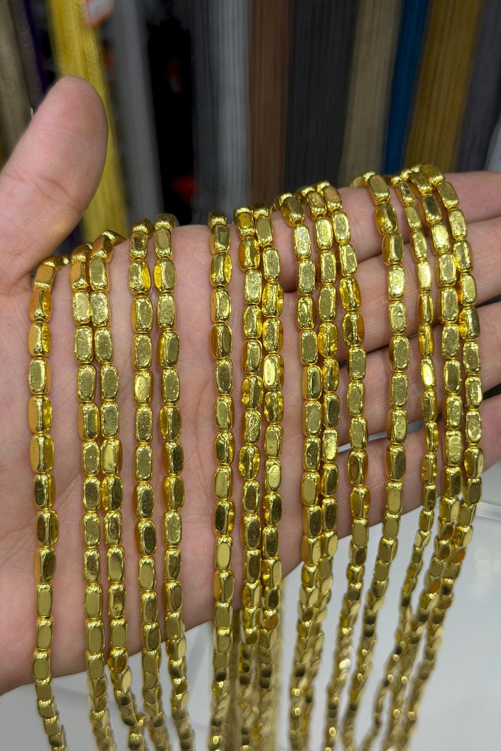 Hematit Taşı Dikdörtgen Kesim Altın Sarı 4x8mm Doğal Taş Dizi