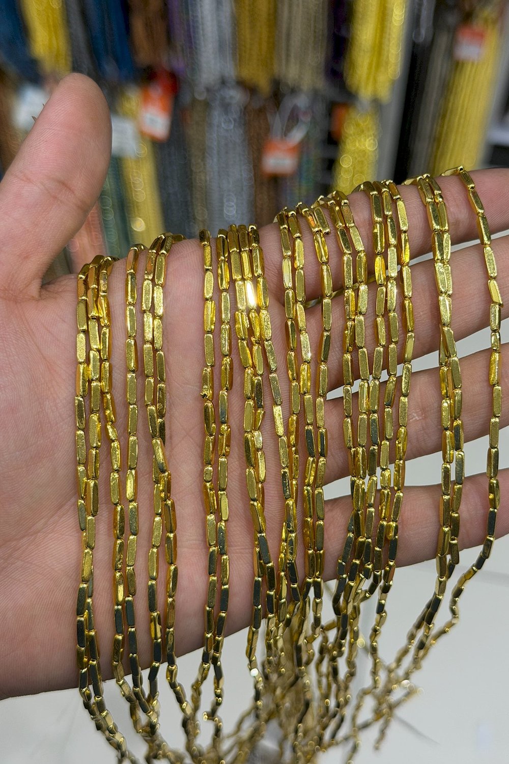 Hematit Taşı Dikdörtgen Kesim Altın Sarı 2x8mm Doğal Taş Dizi
