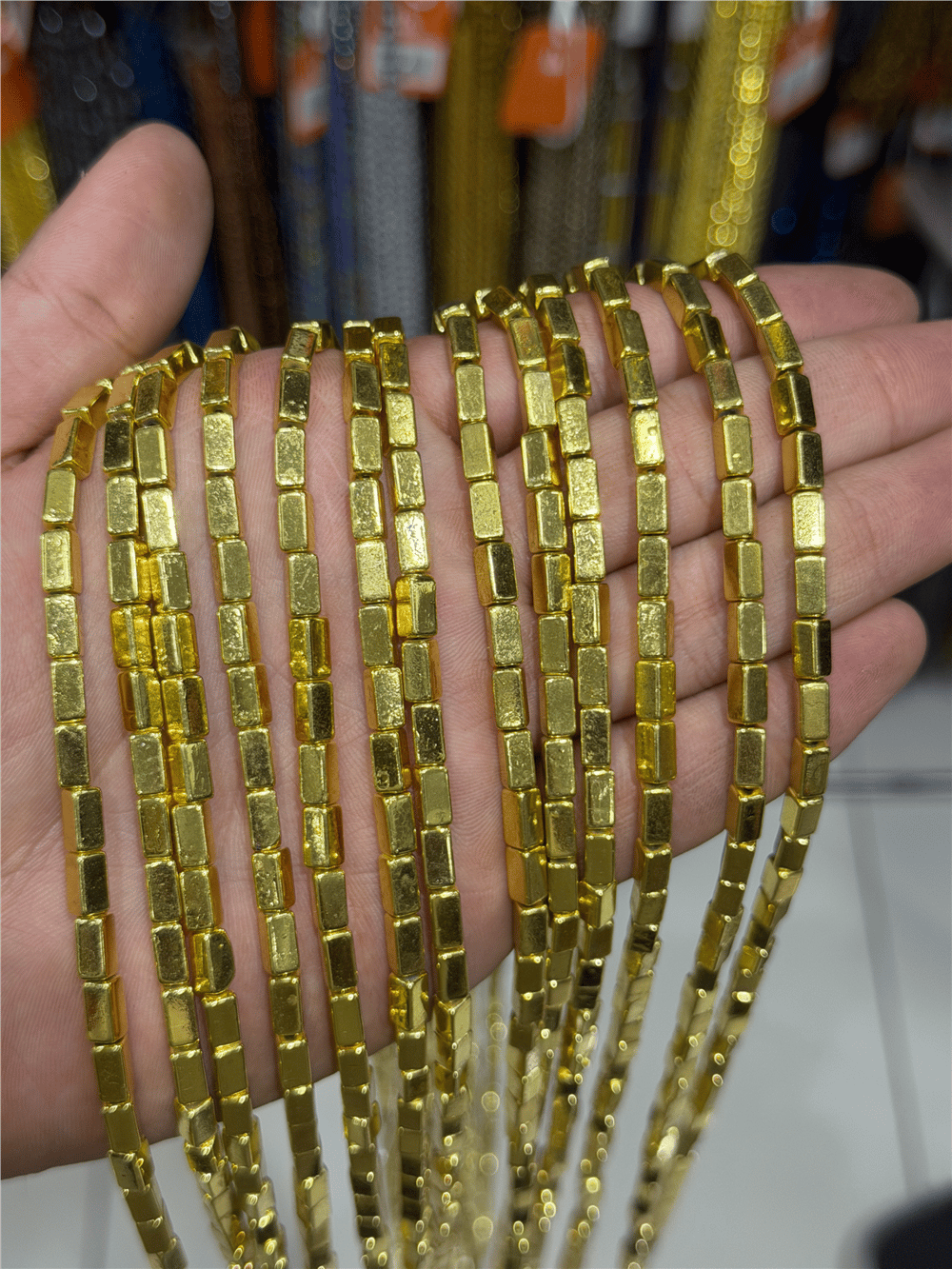 Hematit Taşı Dikdörtgen Kesim Altın Sarı 4x8mm Doğal Taş Dizi