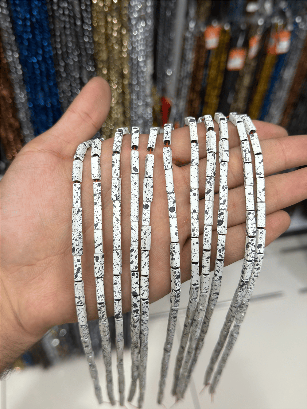 Hematit Taşı Dikdörtgen Kesim Beyaz 4x13mm Doğal Taş Dizi
