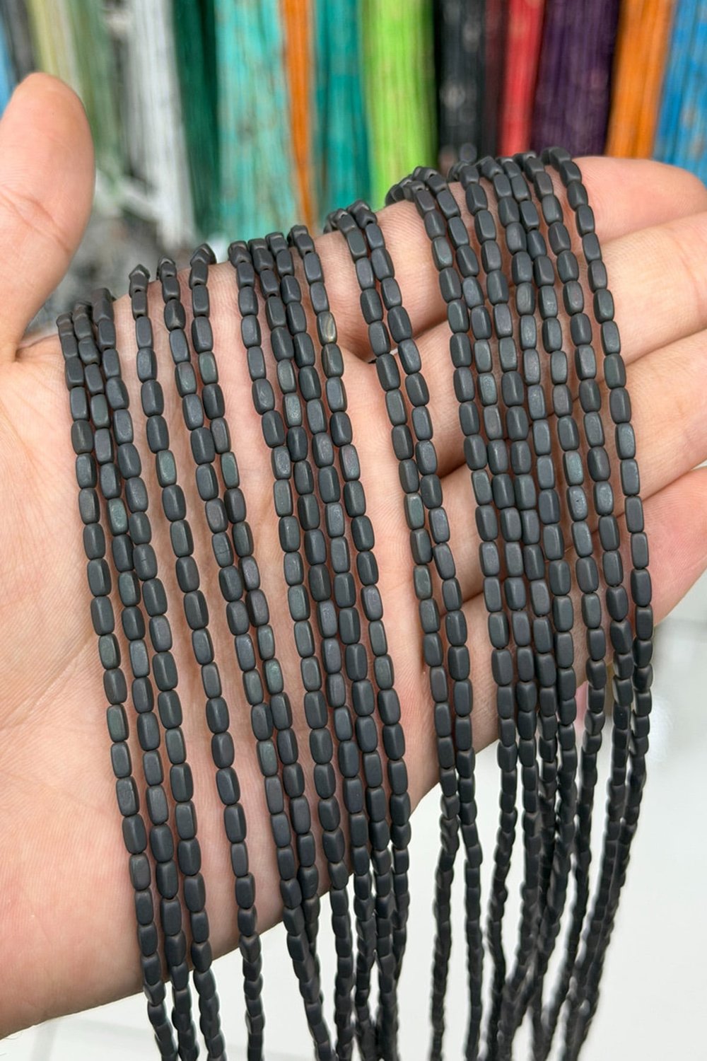 Hematit Taşı Dikdörtgen Kesim Mat Siyah 3x5mm Doğal Taş Dizi