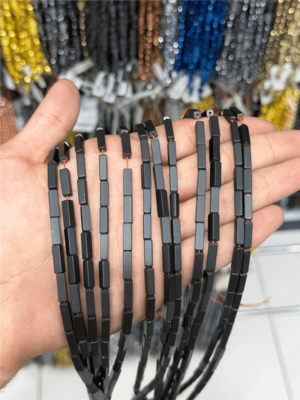 Hematit Taşı Dikdörtgen Kesim Mat Siyah 4x13mm Doğal Taş Dizi