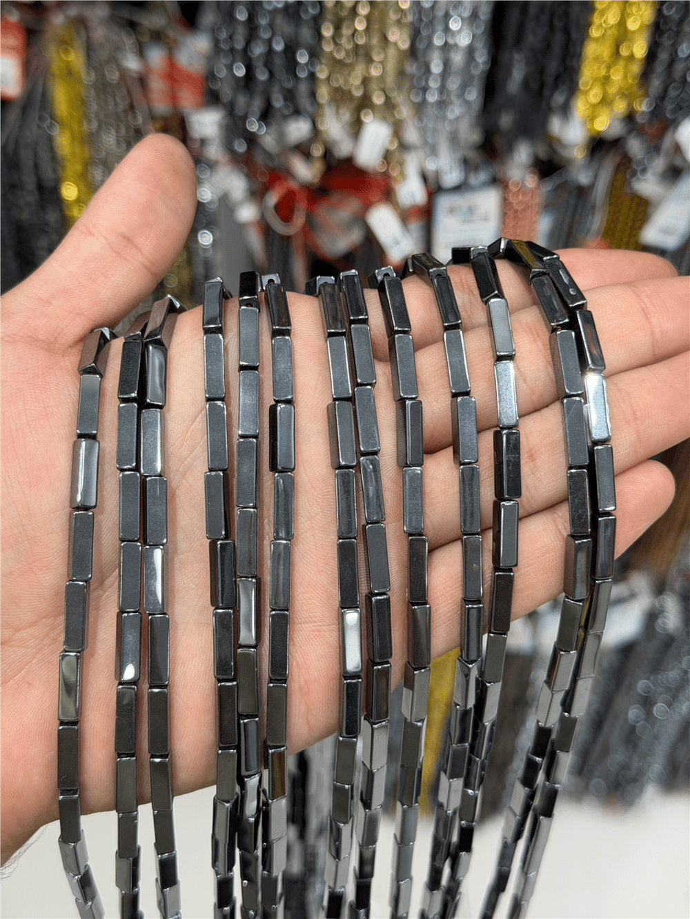 Hematit Taşı Dikdörtgen Kesim Parlak Füme 4x13mm Doğal Taş Dizi