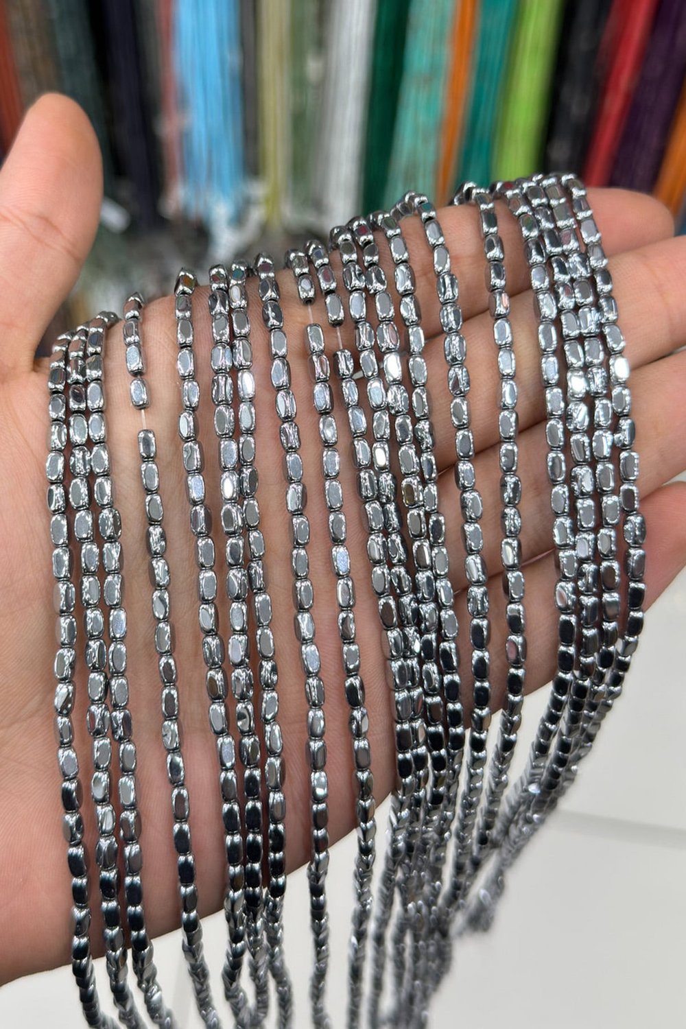 Hematit Taşı Dikdörtgen Kesim Parlak Gümüş 3x5mm Doğal Taş Dizi