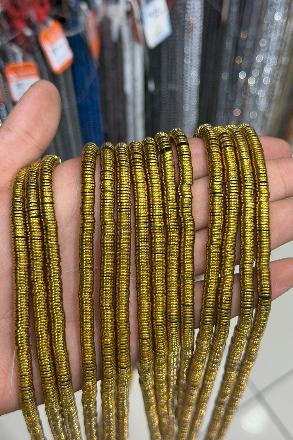 Hematit Taşı Disk Kesim Parlak Gold 6x1mm Doğal Taş Dizi