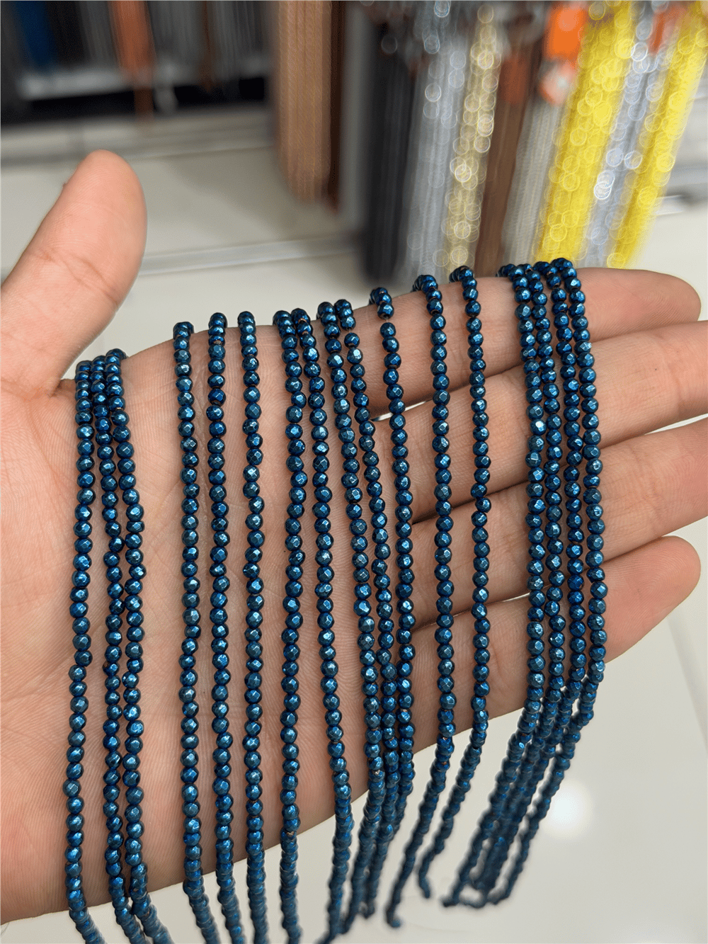 Hematit Taşı Faset Kesim Parlak Mavi 3mm Doğal Taş Dizi