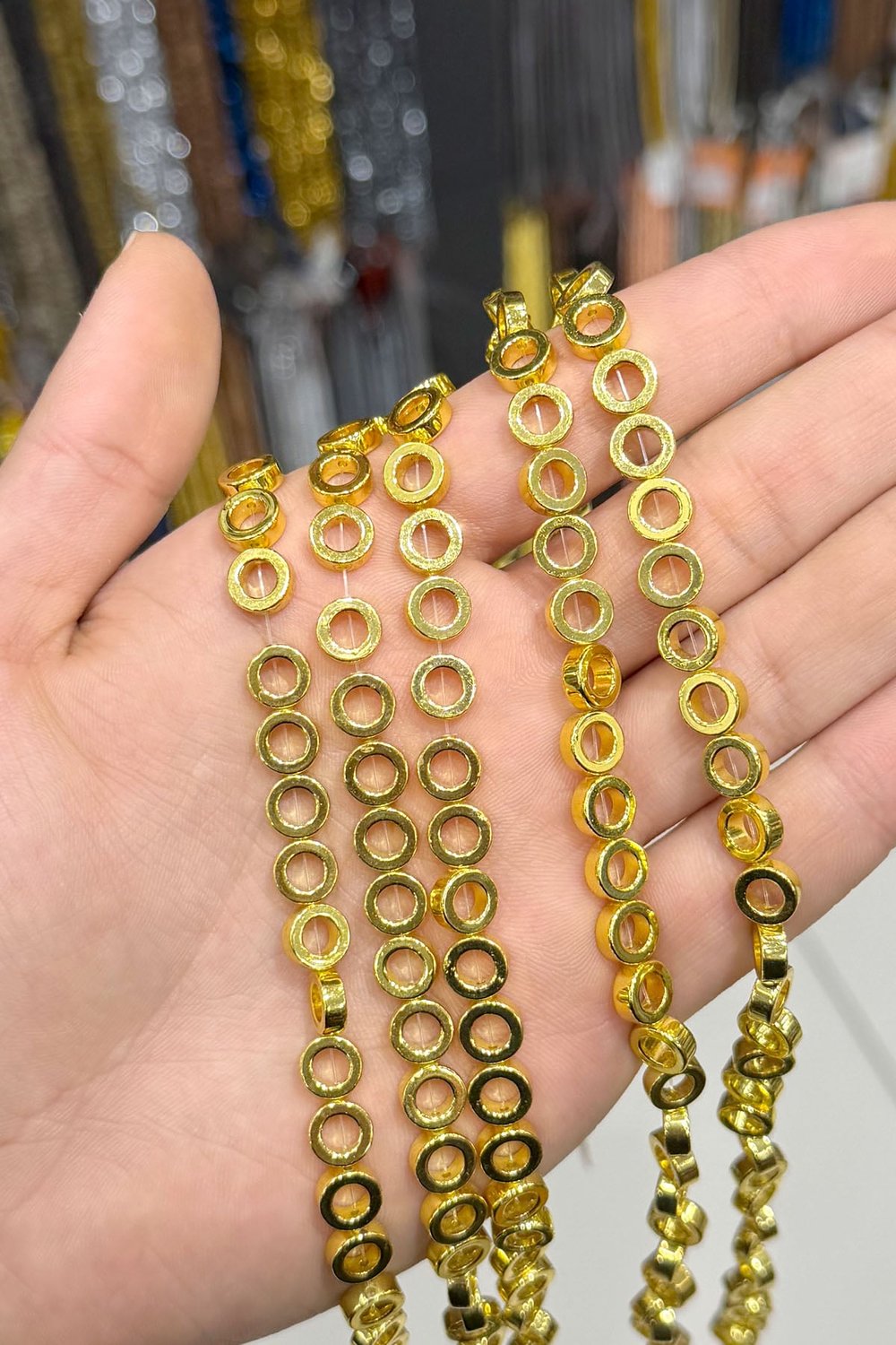 Hematit Taşı İçi Boş Daire Kesim Altın Sarı 8mm Doğal Taş Dizi