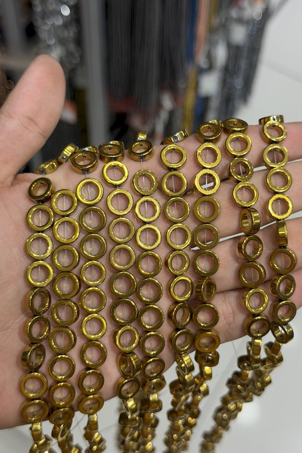 Hematit Taşı İçi Kesim Parlak Gold 10mm Doğal Taş Dizi