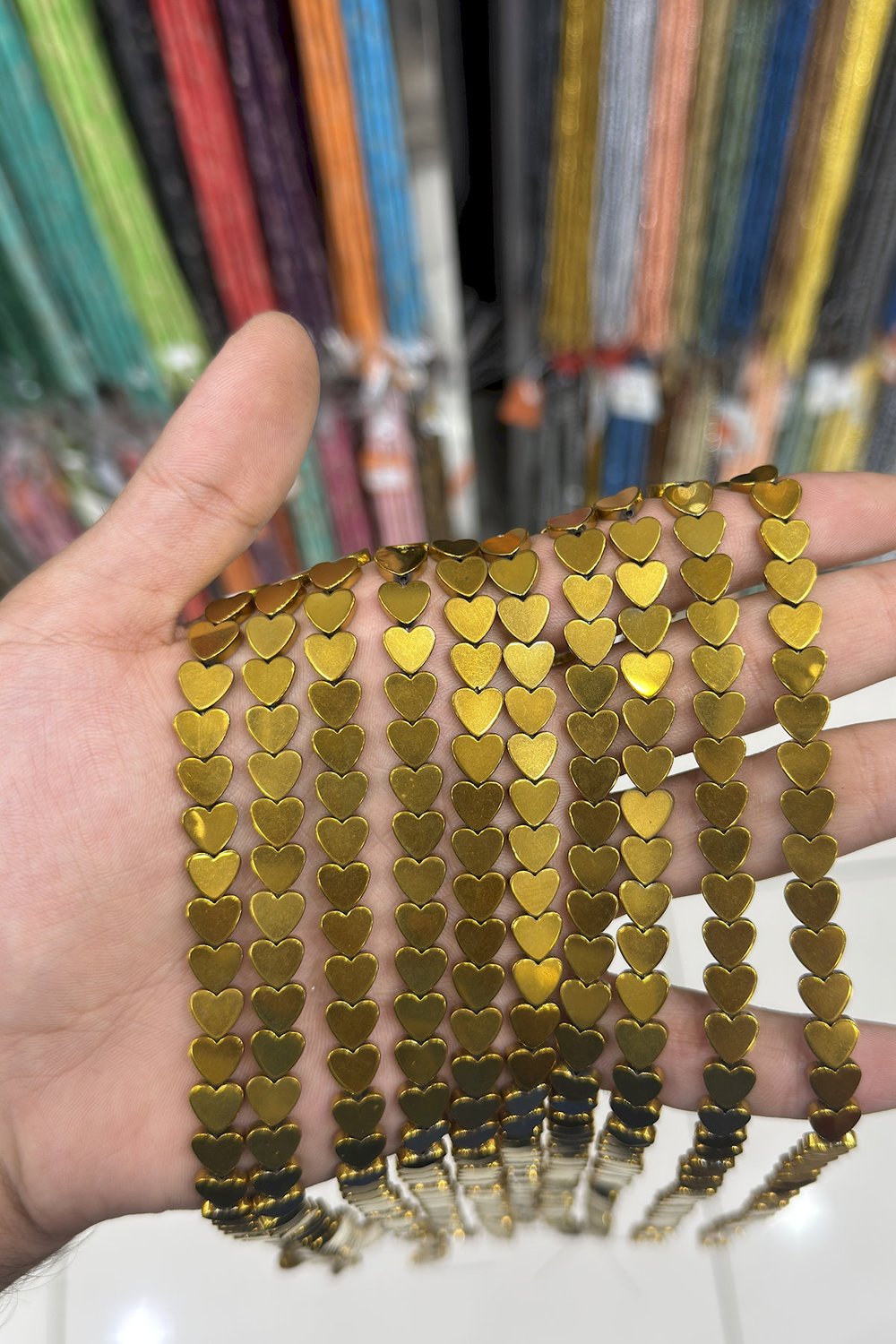 Hematit Taşı Kalp Kesim Parlak Gold 8mm Doğal Taş Dizi