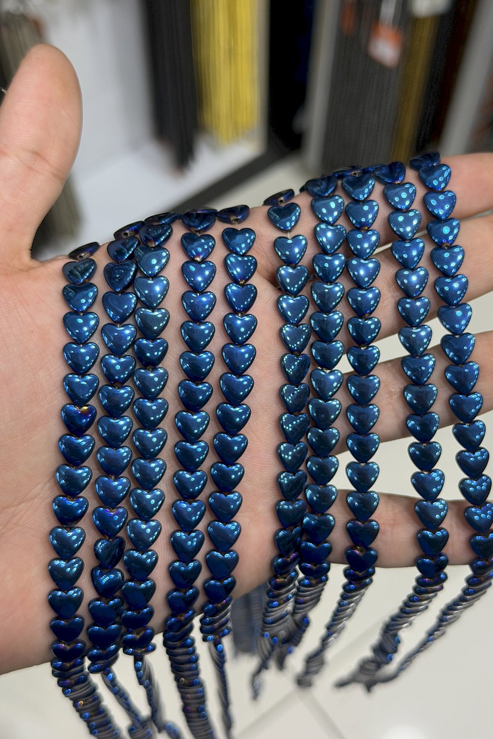 Hematit Taşı Kalp Kesim Parlak Mavi 8mm Doğal Taş Dizi