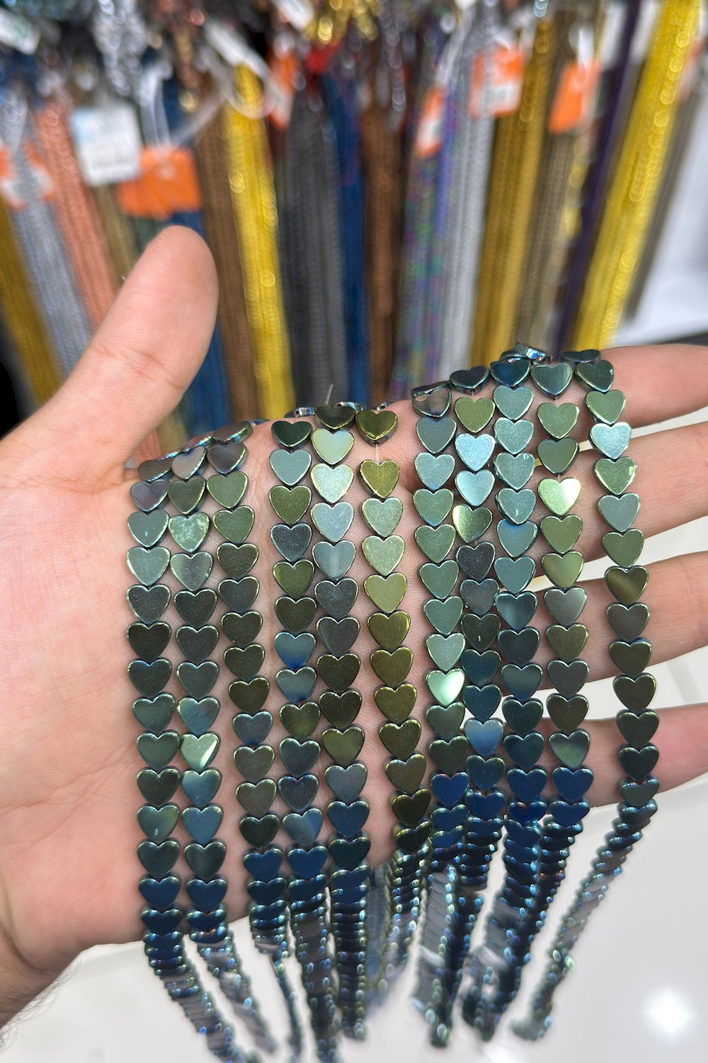 Hematit Taşı Kalp Kesim Parlak Yeşil 8mm Doğal Taş Dizi