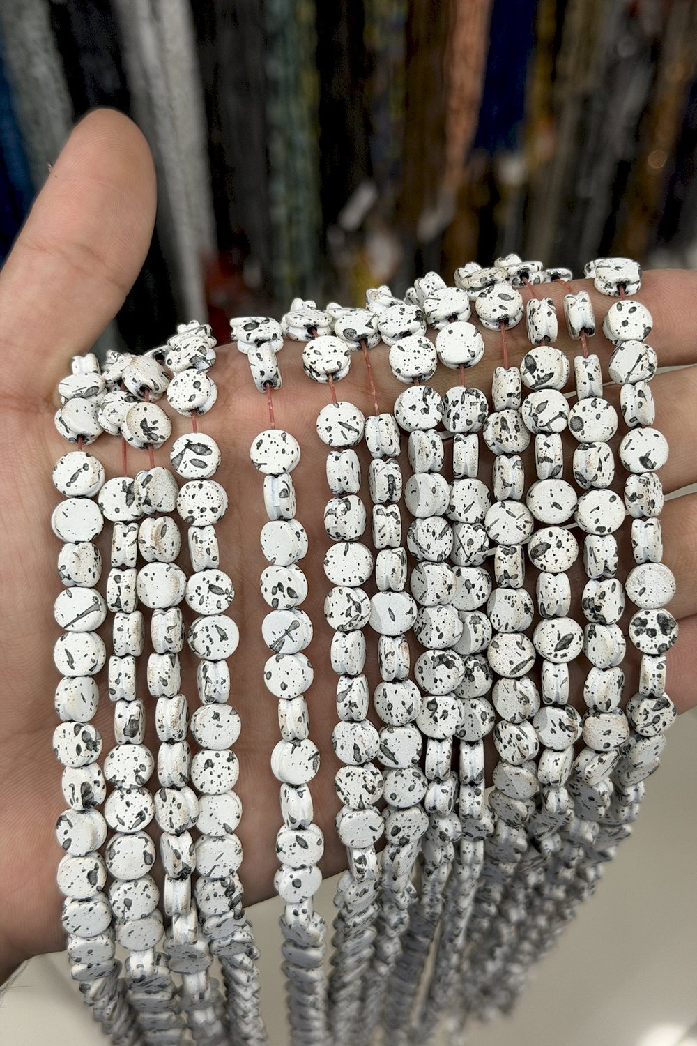 Hematit Taşı Kanallı Daire Kesim Beyaz 8x4mm Doğal Taş Dizi