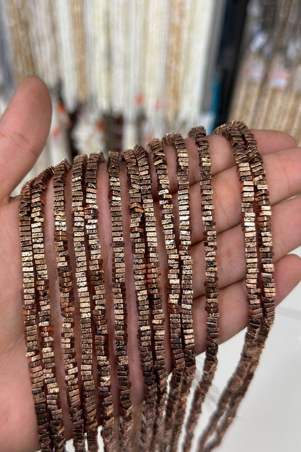 Hematit Taşı Kare Rondela Kesim Antik Bakır 4x1mm Doğal Taş Dizi
