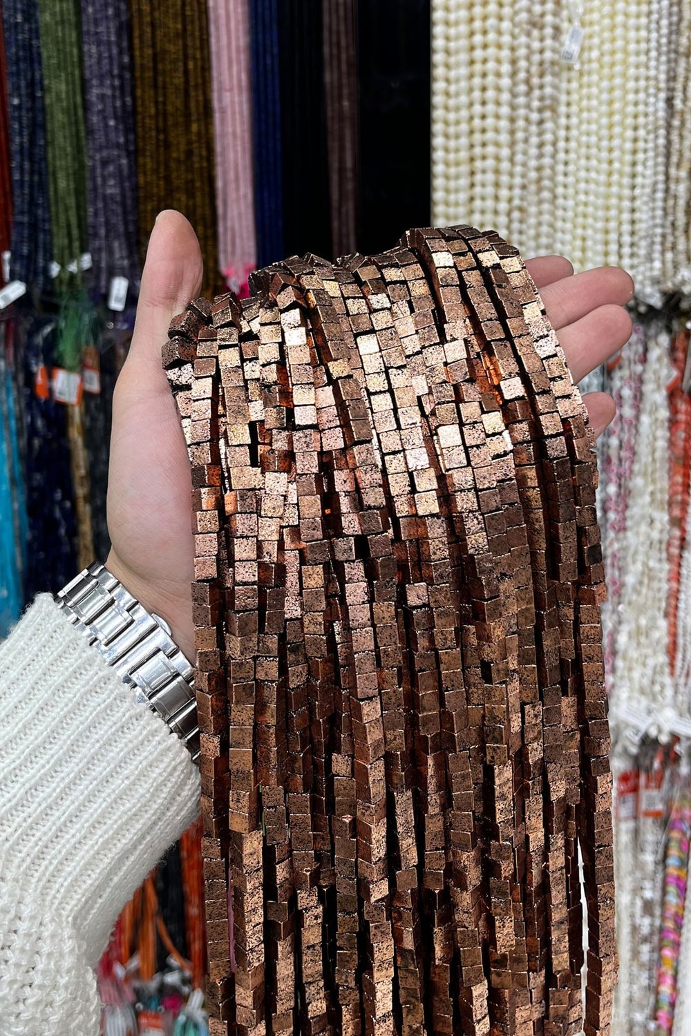 Hematit Taşı Küp Kesim Antik Bakır 8x8mm Doğal Taş Dizi