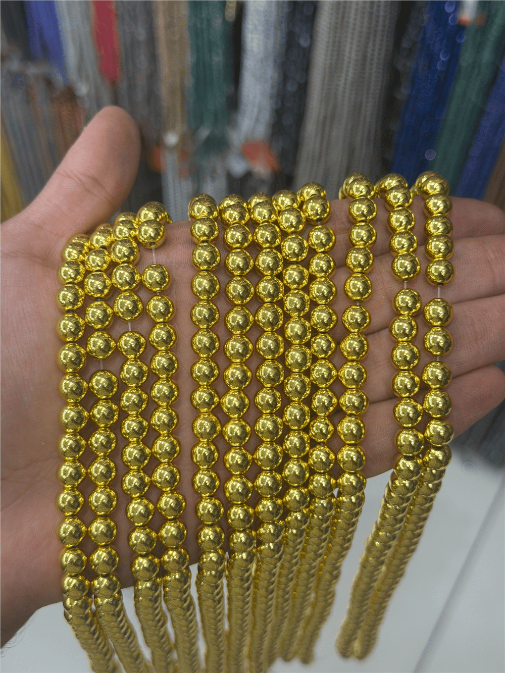 Hematit Taşı Küre Kesim Altın Sarı 8mm Doğal Taş Dizi