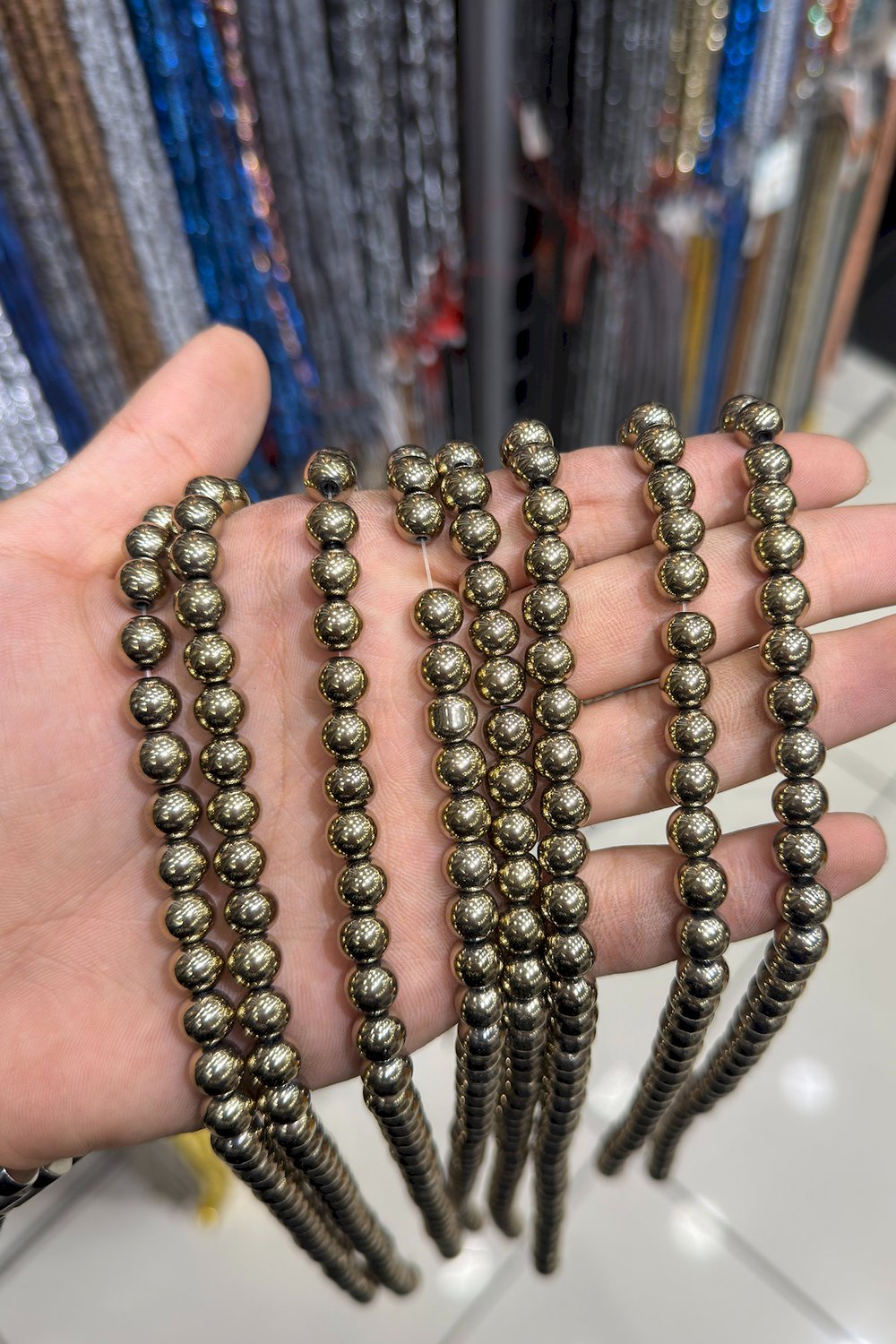 Hematit Taşı Küre Kesim Parlak Antik Sarı 8mm Doğal Taş Dizi