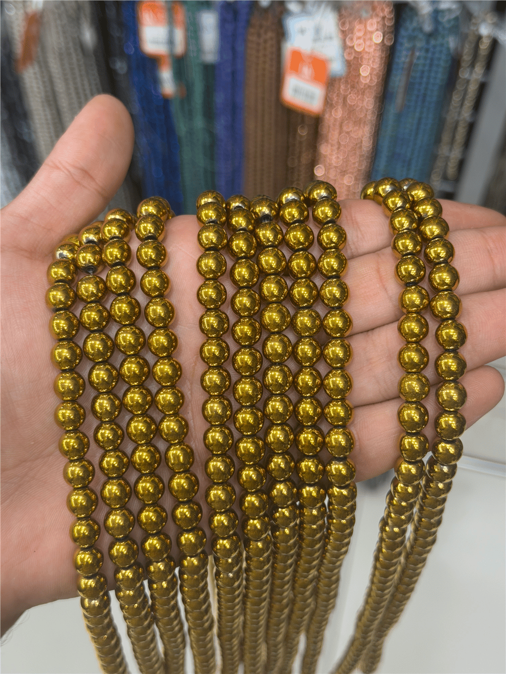 Hematit Taşı Küre Kesim Parlak Gold 8mm Doğal Taş Dizi
