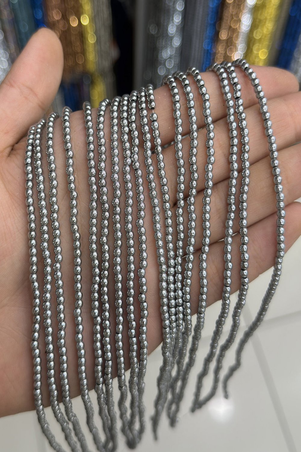 Hematit Taşı Küre Kesim Parlak Gümüş 3mm Doğal Taş Dizi