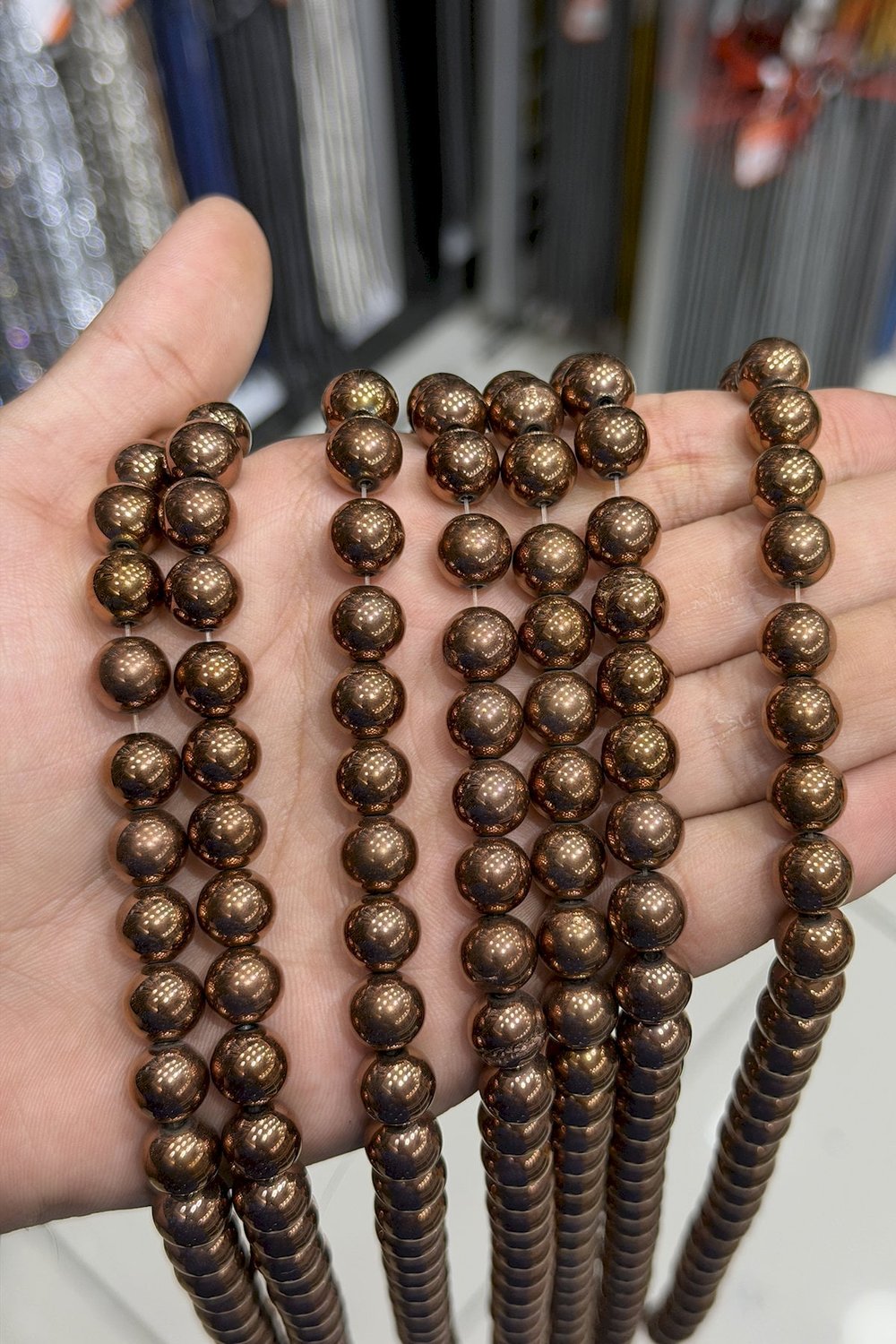 Hematit Taşı Küre Kesim Parlak Kahverengi 10mm Doğal Taş Dizi
