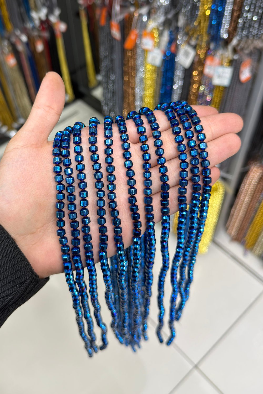 Hematite Stone Special-Cut Shiny Blue 6x6mm Bead Strand