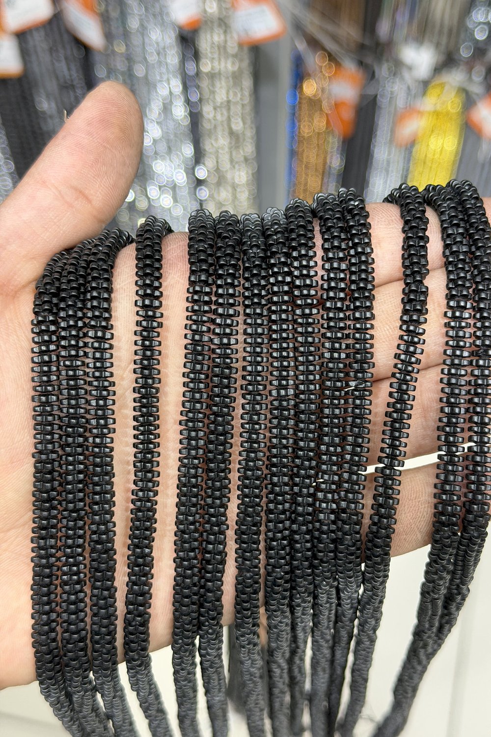 Hematit Taşı Papatya Rondela Kesim 6x2mm- Mat Siyah Doğal Taş Dizi