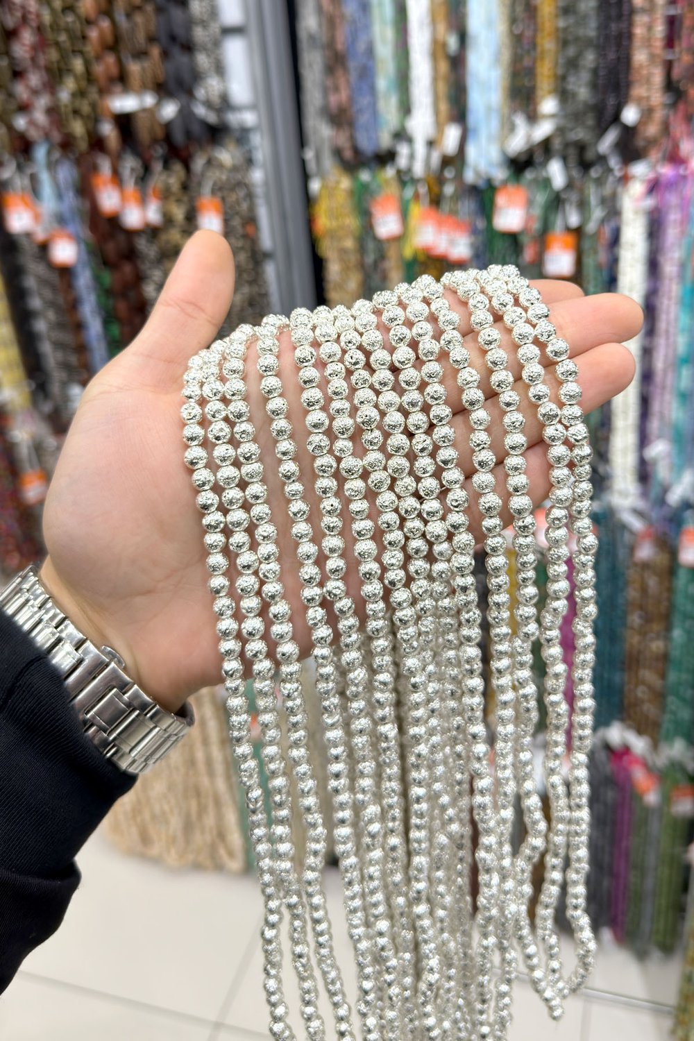 Hematit Taşı Pütürlü Küre Kesim 7x7mm-Pütürlü Gümüş Doğal Taş Dizi