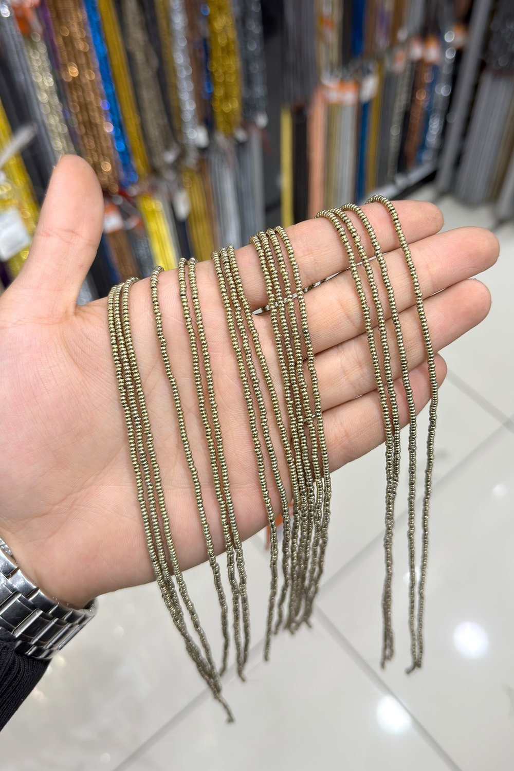 Hematit Taşı Rondela Kesim 2x1mm- Parlak Antik Sarı Doğal Taş Dizi