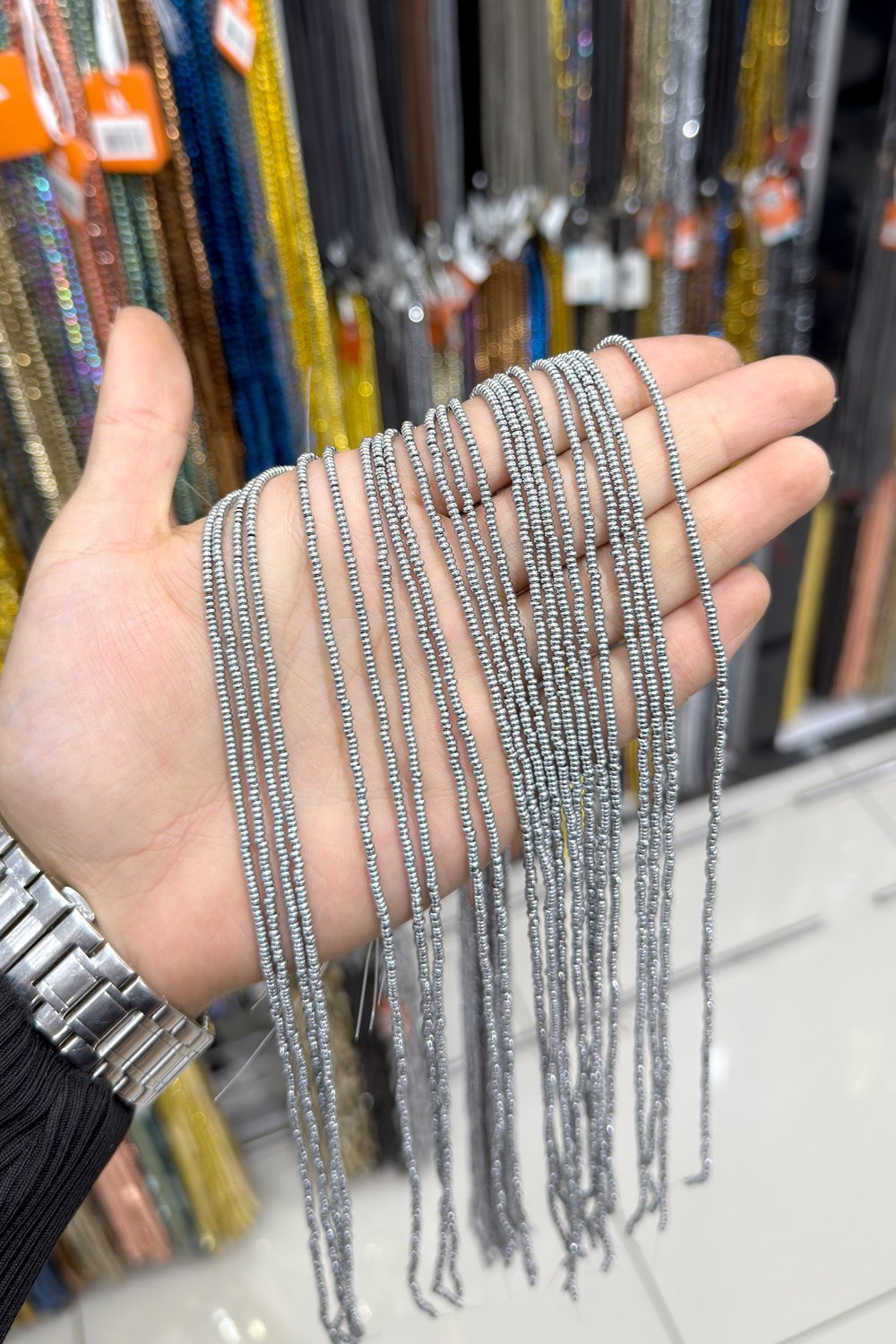 Hematite Stone Rondelle-Cut Shiny Silver 2x1mm Bead Strand