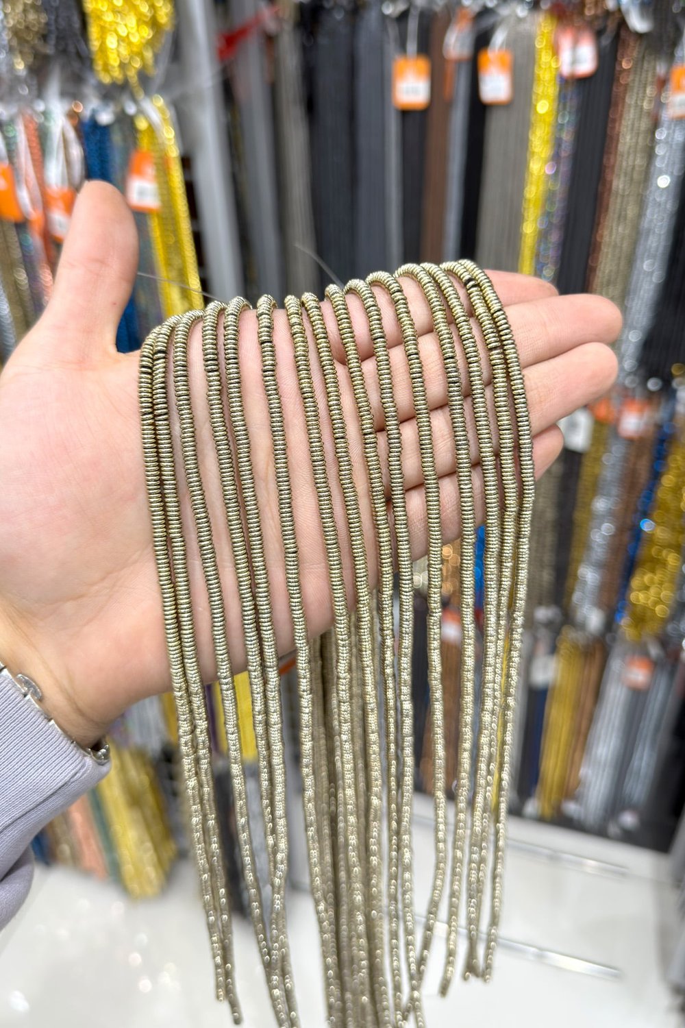 Hematit Taşı Rondela Kesim Parlak Antik Sarı 4x1mm Doğal Taş Dizi