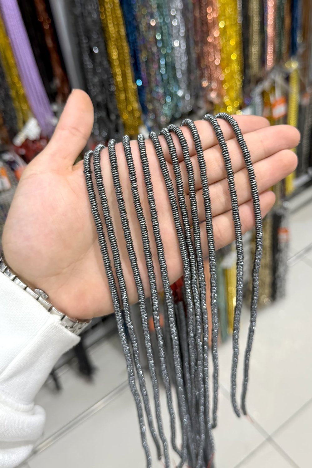 Hematit Taşı Rondela Kesim 4x1mm- Parlak Füme Doğal Taş Dizi