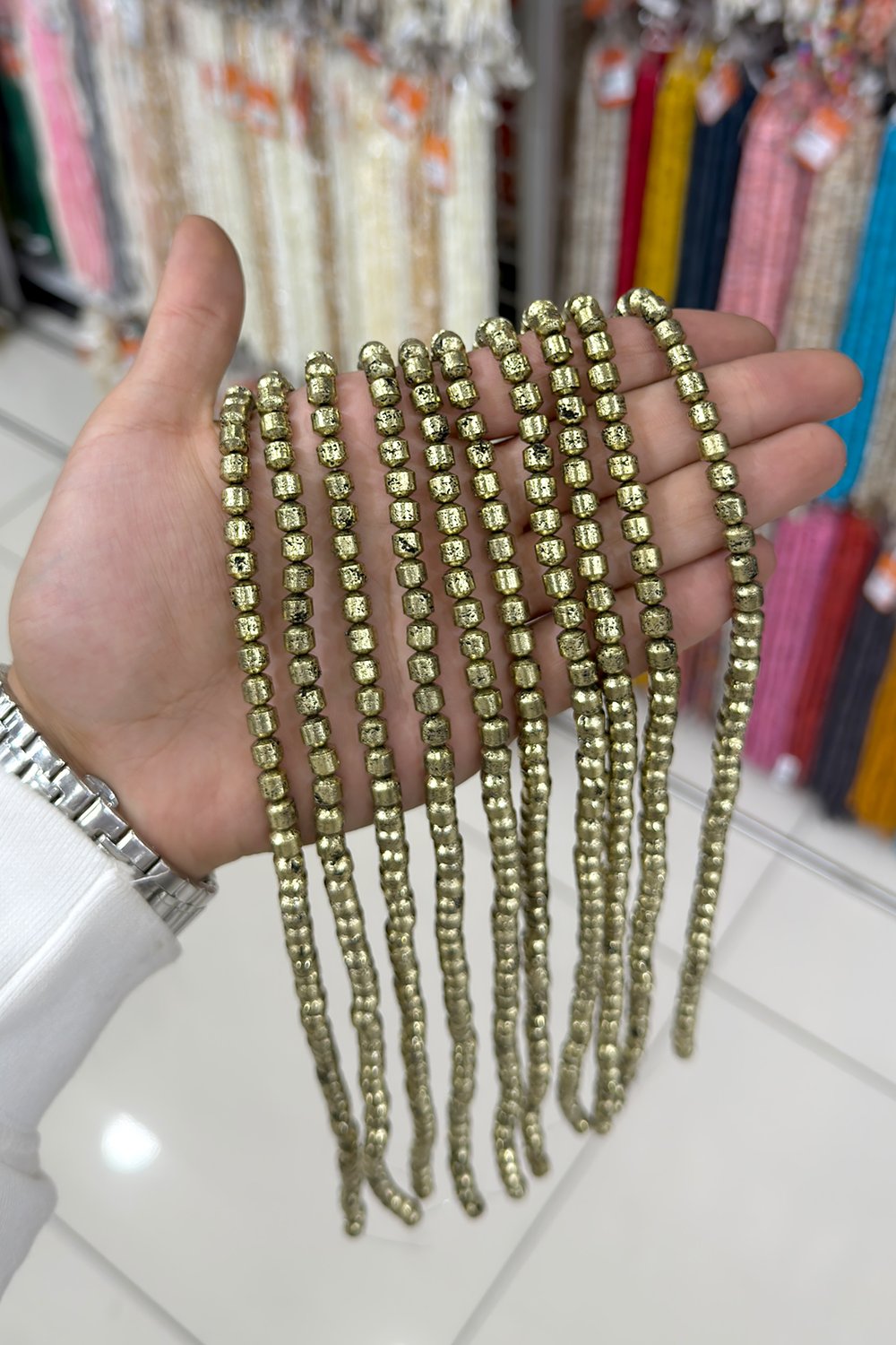 Hematit Taşı Rondela Kesim 4x6mm-Pütürlü Antik Sarı Doğal Taş Dizi