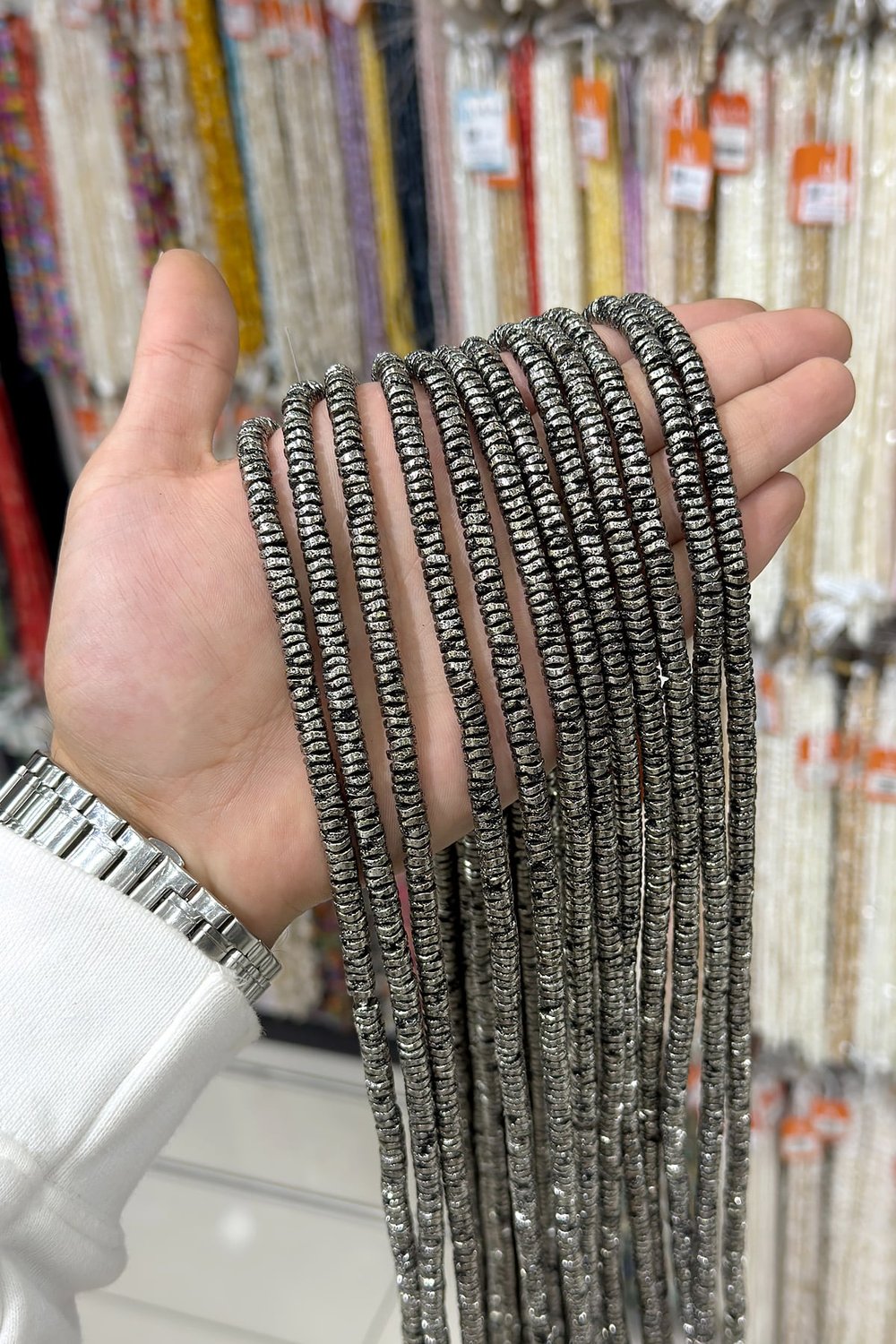 Hematit Taşı Rondela Kesim 6x1mm-Pütürlü Antik Gümüş Doğal Taş Dizi