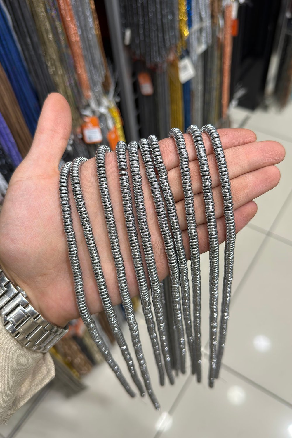 Hematit Taşı Rondela Kesim Parlak Gümüş 6x2mm Doğal Taş Dizi