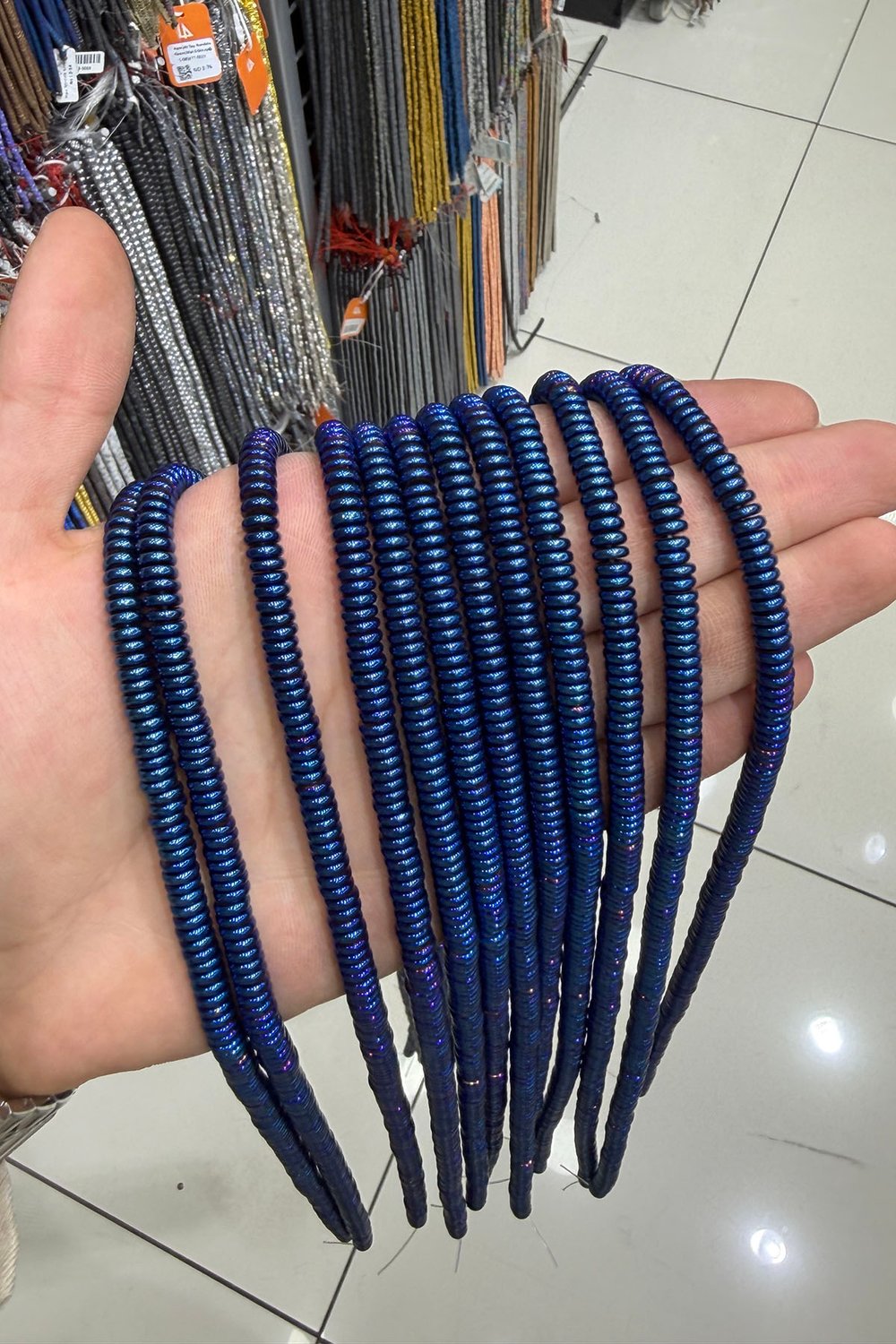 Hematit Taşı Rondela Kesim Parlak Mavi 6x2mm Doğal Taş Dizi