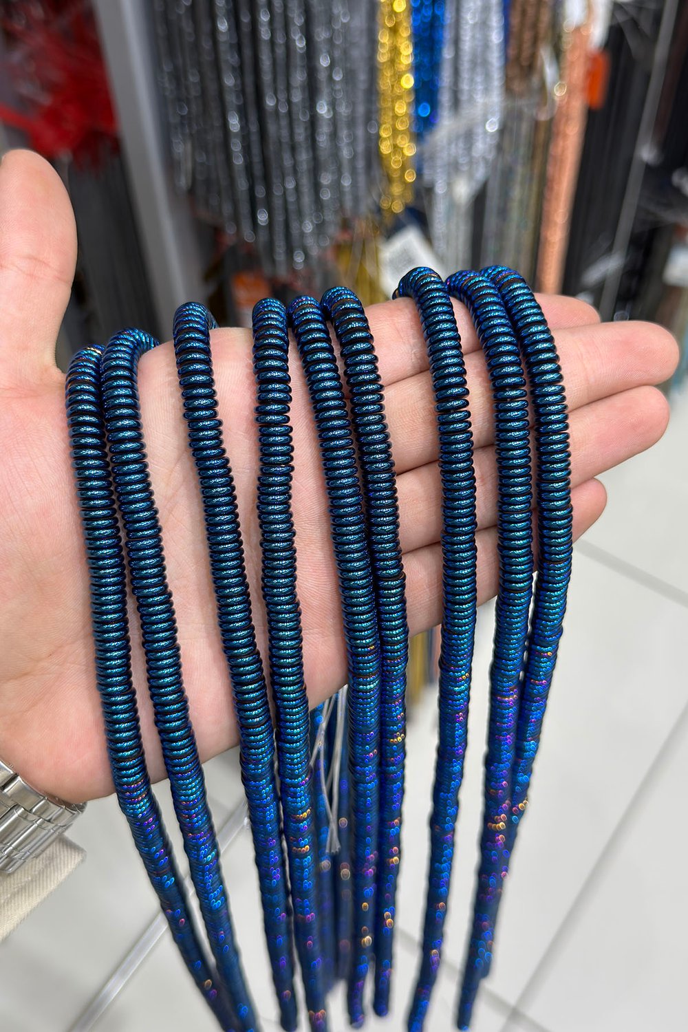 Hematit Taşı Rondela Kesim Parlak Mavi 8x2mm Doğal Taş Dizi