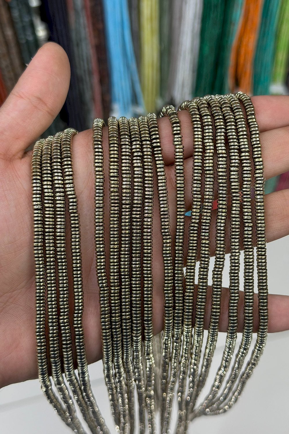 Hematit Taşı Rondela Kesim Parlak Antik Sarı 4x1mm Doğal Taş Dizi